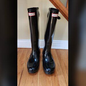 Hunter black gloss tall women's rain boots size US10 NEW